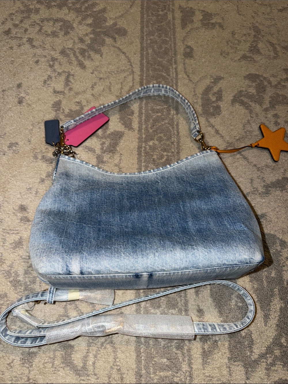 Coach LAUREL SHOULDER BAG IN LOVED DENIM WITH CHARMS - Picture 5 of 6
